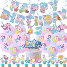 Set decoratiuni pentru petrecere Meishang, sirena, multicolor, folie/latex/hartie, 44 piese