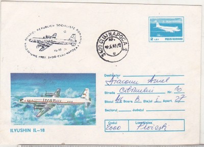 bnk ip Aviatie - Ilyushin Il-18 - stampila ocazionala Ziua aviatiei Cluj Napoca 1983 foto