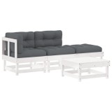 Set mobilier de gradina cu perne, 4 piese, alb, lemn masiv