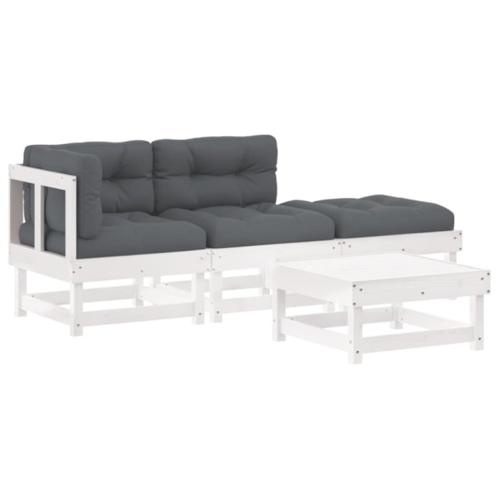 Set mobilier de gradina cu perne, 4 piese, alb, lemn masiv