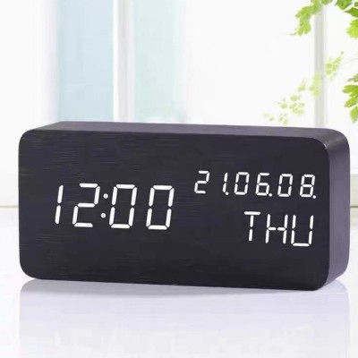 Ceas digital led ora data temperatura alarma alimentare duala mdf foto