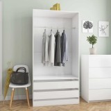 Șifonier Alb Extralucios 100x50x200 cm vidaXL, Lemn Prelucrat, 2 Sertare, Compartiment cu Bară Umerașe, Dulap Dormitor Modern