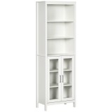 Kleankin Colțar de Baie cu 2 Uși de Sticlă și 3 Rafturi Mobilier Auxiliar de Stil Modern 53x30x162 cm Alb | Aosom Romania