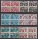 ROMANIA 1933 MAREA FRESCA A ATENEULUI ROMAN REALIZATA DE PICTORUL COSTIN PETRESCU SERIE 6 VINIETE IN BLOC DE 4 TIMBRE MNH/BLOCUL 20 LEI CONFORM FOTO