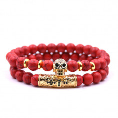 Bratara barbati MYSTYLE Piko Stone Skull Red Bakelite foto