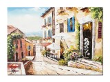 Cumpara ieftin Tablou peisaj citadin mediteranean pictat manual, Tihna, 70x50cm ulei pe panza in cutit efect 3D