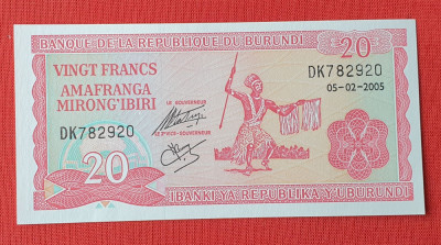 Burundi 20 Francs 2005 - Bancnota veche - Superba UNC foto
