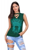 BL924-12 Maiou casual asimetric, cu imprimeu si decupaj in V cu bretele in zona decolteului, M, M/L, XL