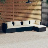 vidaXL Set mobilier de grădină cu perne, 5 piese, negru, poliratan 3101655