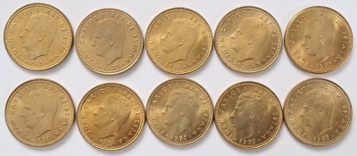 Spania, 1 Pesetas 1975, Juan Carlos I, Lot 10 monede, necirculate foto