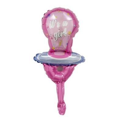 Balon din folie metalizata, flippy, mini figurina, model suzeta, tematica gender reveal, 23x50 cm, ambalaj individual, pai inclus, umflare cu aer sau foto