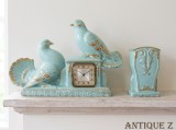 Set Portelan Art Deco Semineu Birou CeraNord Franta '40, Aur 22K, Porumbei, Vintage, Colectie (Ceas necesita servisare)