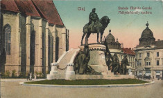 Carte postala Cluj - Statuia Mateiu Corvin interbelica foto