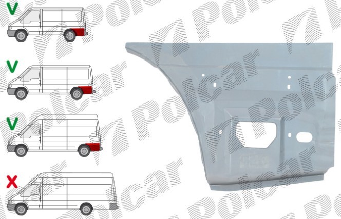Segment reparatie aripa spate FORD TRANSIT (V184/5), 05.2000-04.2006; TRANSIT/TOURNEO (V347/8), 05.2006-04.2013, partea stanga, metal galvanizat; in