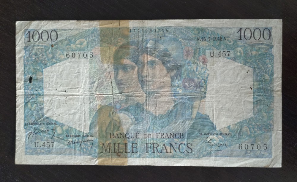 Bancnota Franța - 1000 Francs 15-07-1948 poza 1