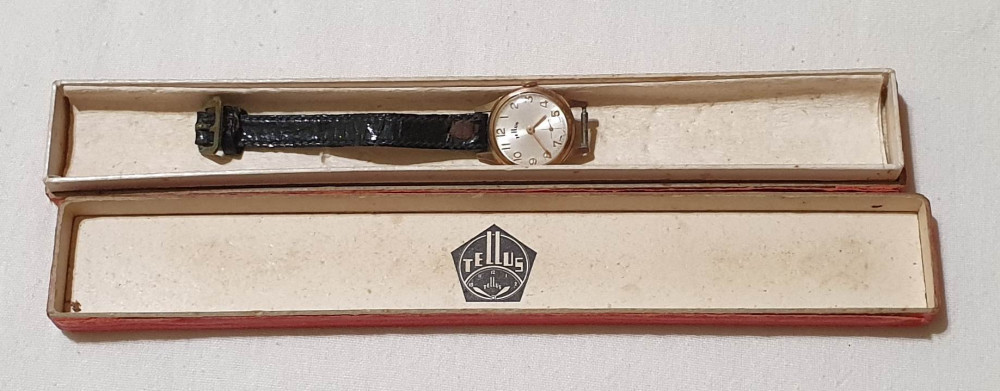 TELLUS ceas de dama PLACAT cu AUR, mecanic functional insotit de cutia  originala, Mecanic-Manual, Piele - imitatie | Okazii.ro
