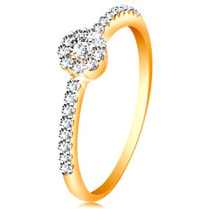 Inel din aur de 14K - floare compusa din zirconii, brate decorate - Marime inel: 55 foto
