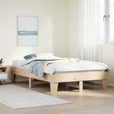 Cadru Pat Gossi 135x190 cm, Lemn Masiv Pin, Fără Saltea - Stil Rustic, Natural
