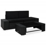 Set mobilier de grădină, 3 piese, negru, poliratan, vidaXL