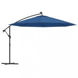 Umbrela in consola de gradina cu LED-uri, albastru azur, 350 cm