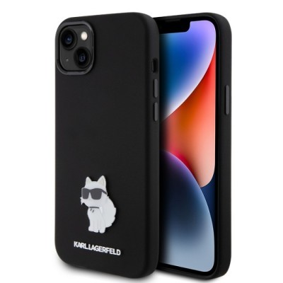Husa pentru iPhone 15 Plus / iPhone 14 Plus - Karl Lagerfeld Silicone (KLHCP15MSMHCNPK) - Choupette Metal Pin foto