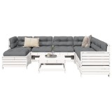 Gossi set canapea de gradina, 8 piese, alb, lemn masiv de pin