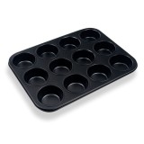 Tava metalica antiaderenta pentru copt cu 12 locuri,negru,35x26x3 cm