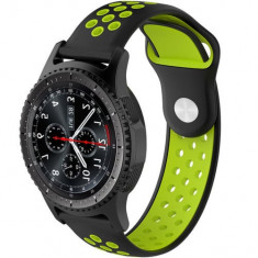 Curea ceas Smartwatch Samsung Galaxy Watch 4, Watch 4 Classic, Gear S2, iUni 20 mm Silicon Sport Black-Green