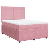 Cumpara ieftin Pat box spring cu saltea, roz, 140x190 cm, catifea
