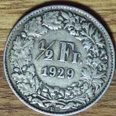 Elvetia - moneda de colectie an rar - 1/2 franc 1929 XF - argint 835 - superba !