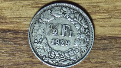 Elvetia - moneda de colectie an rar - 1/2 franc 1929 XF - argint 835 - superba ! foto