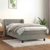 Cumpara ieftin Pat box spring cu saltea, gri &icirc;nchis, 90x200 cm, catifea