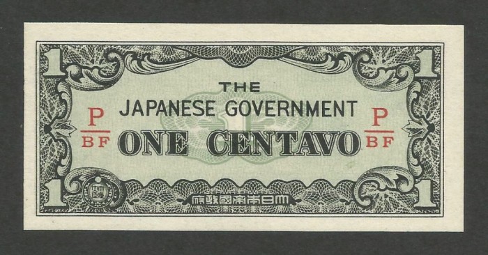 FILIPINE █ bancnota █ 1 Centavo █ 1942 █ P-102b █ UNC █ necirculata