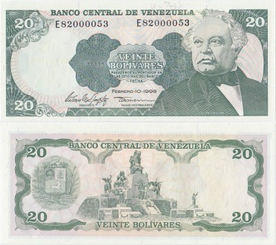 1998 (10 II), 20 Bol&amp;iacute;vares (P-63f) - Venezuela - stare UNC foto