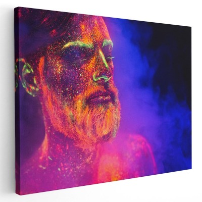 Tablou barbat in pudra fluorescenta si lumina neon Tablou canvas pe panza CU RAMA 60x80 cm foto