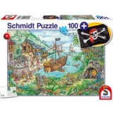 Puzzle 100 piese, Insula piratilor + Cadou: steag pirat, Schimdt