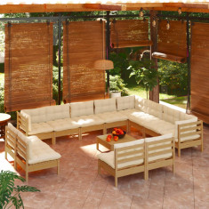 vidaXL Set mobilier de grădină cu perne 13 piese maro miere lemn pin
