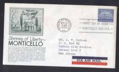 United States 1956 Definitives Monticello Thomas Jefferson FDC K.555 foto