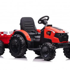 Tractoras electric + remorca Kinderauto 720-T 90W 12V cu roti moi, culoare Rosie