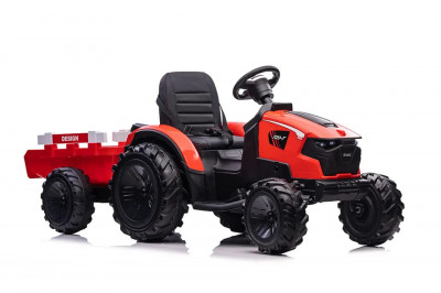 Tractoras electric + remorca Kinderauto 720-T 90W 12V cu roti moi, culoare Rosie foto