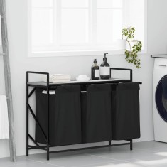 vidaXL Coș de rufe 3 compartimente cu raft sonoma gri 859063