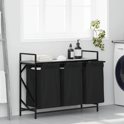 vidaXL Coș de rufe 3 compartimente cu raft sonoma gri 859063 foto