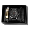 Set Cadou Barbati: Ceas Gadyson Rosu, 2 Bratari Negru/Auriu, Otel Inoxidabil, Piele Ecologica, Quartz, Cutie Cadou