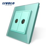Priza dubla TV Livolo verde cu rama din sticla securizata