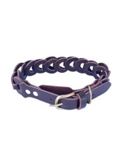 Zgarda maro ciocolatiu, impletita, din piele naturala, pentru caini 60x3 cm, ajustabil 46-54 cm
