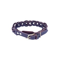 Zgarda maro ciocolatiu, impletita, din piele naturala, pentru caini 60x3 cm, ajustabil 46-54 cm