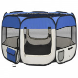 Țarc joacă pliabil c&acirc;ini cu sac transport albastru 90x90x58 cm