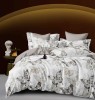 Lenjerie pat dublu,bumbac finet,6 piese,cearceaf cu elastic,alba gri cu fluturi-A968, Jojo Home