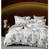 Lenjerie pat dublu,bumbac finet,6 piese,cearceaf cu elastic,alba gri cu fluturi-A968