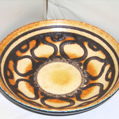 Fructiera ceramica crusty-glaze decorata manual - VEB Haldensleben, Est Germany
